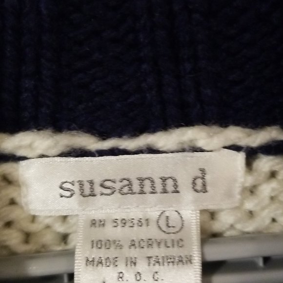 Vintage Women Knit Sweater Large Flowers Floral Blue Susann D - Picture 3 of 3